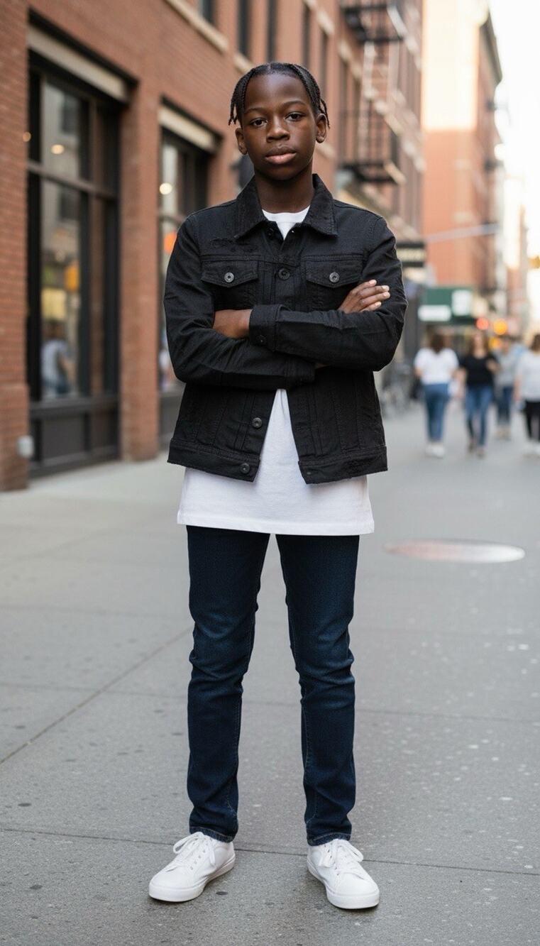 KIDS SMOOTH CRIMINAL DENIM TRUCKER JACKET (JET BLACK) Size 8